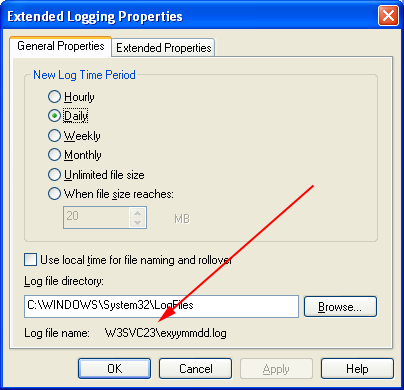 Extended Logging Properties dialog